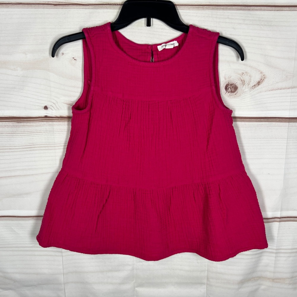 Beachlunchlounge Sleeveless Top Womens Small Pink Solid Gauze Cotton Tiered Tank